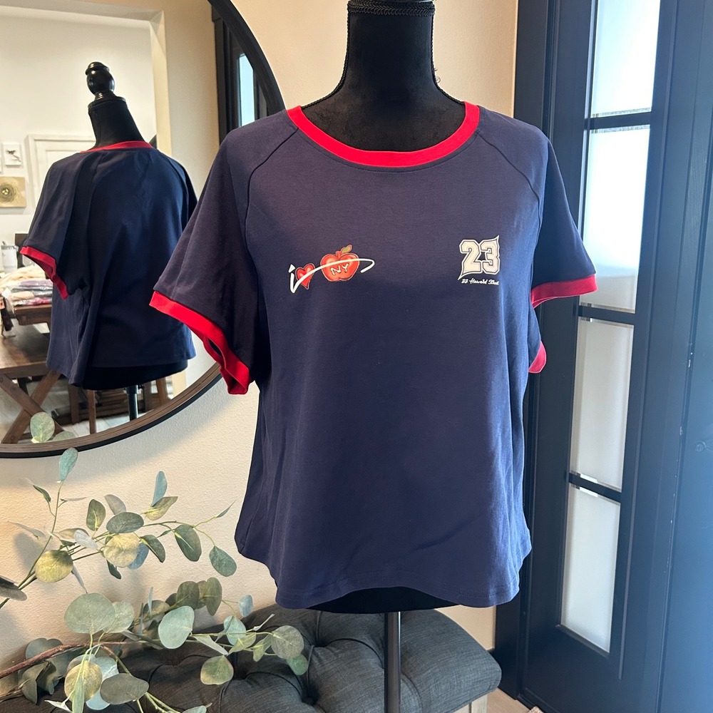 Cider Womens 4XL Navy Blue I Heart NY Graphic Ringer Tee Raglan Short Sleeve Top